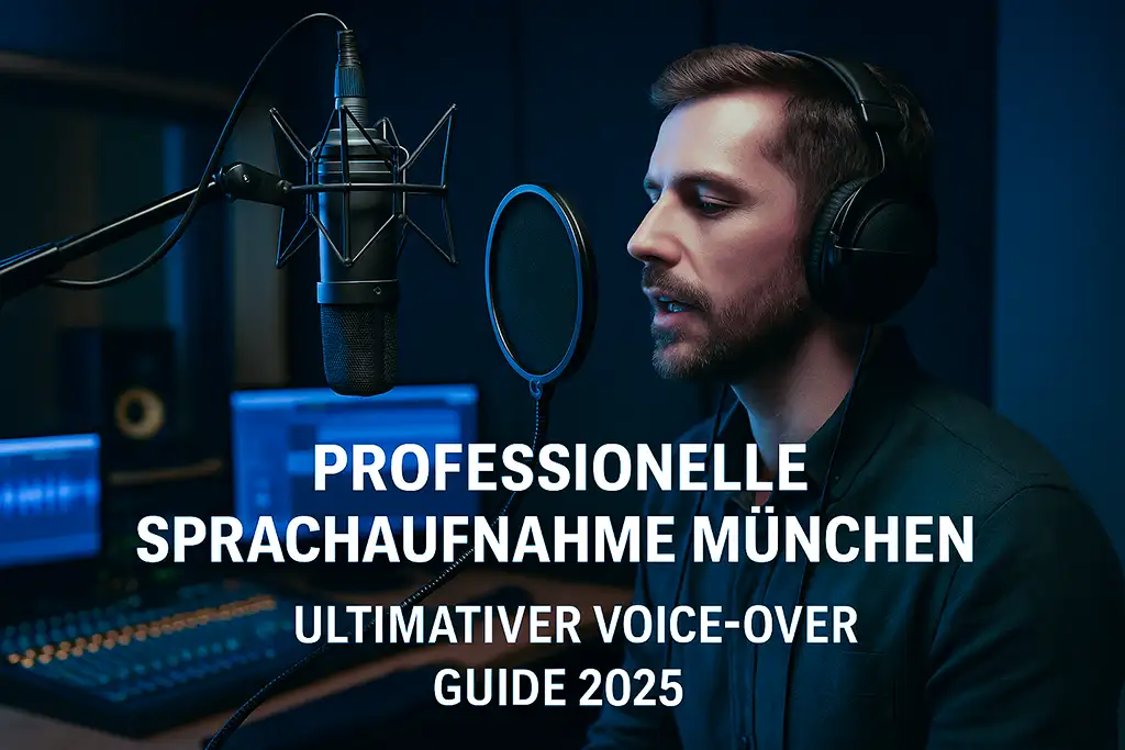 Sprecher im Tonstudio vor einem Neumann-Mikrofon während einer professionellen Sprachaufnahme in München.