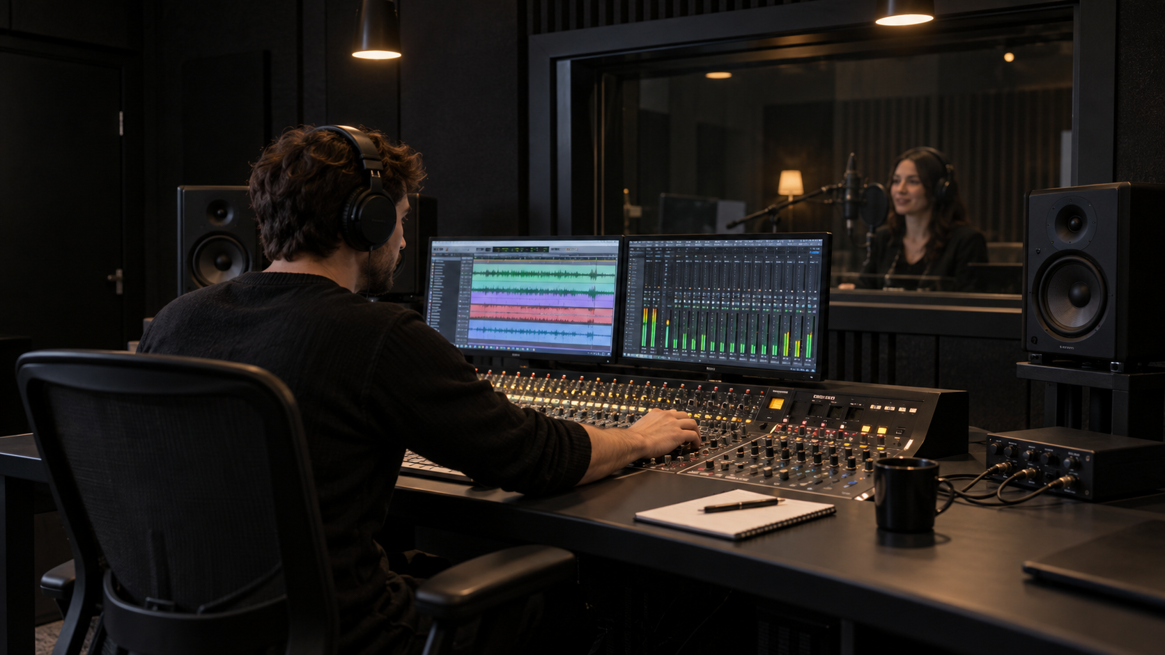 Podcast aufnehmen: So bereitest du deine erste Studio-Session vor 4 Toningenieur kontrolliert die Aufnahme am Mischpult