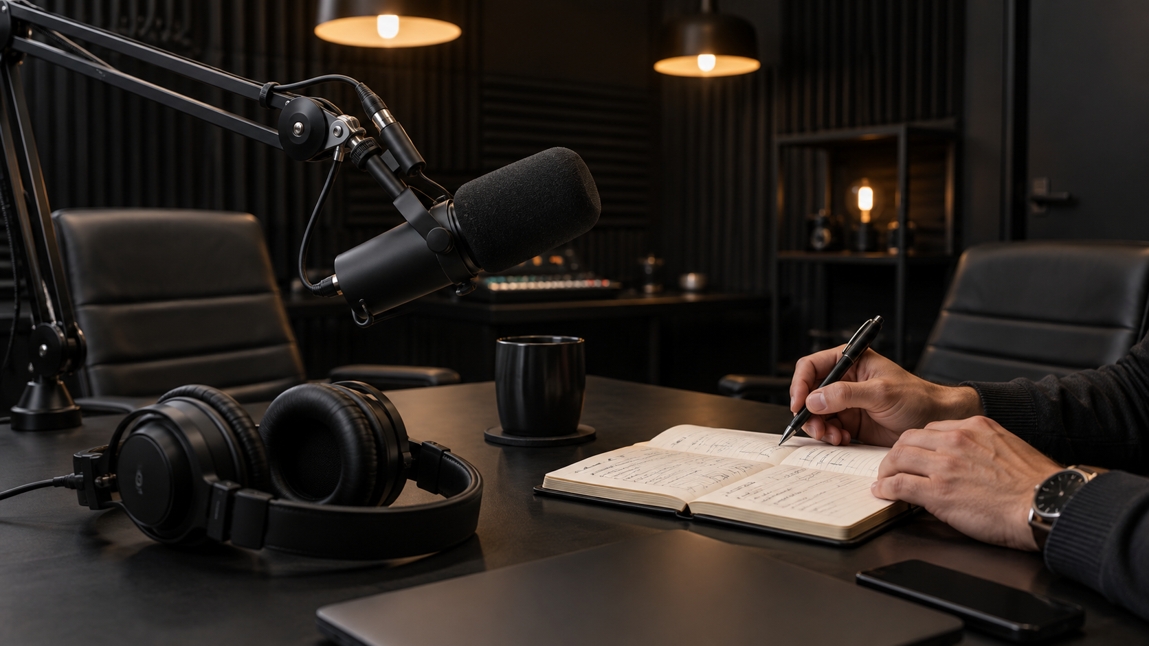 Podcast aufnehmen: So bereitest du deine erste Studio-Session vor 2 Podcast aufnehmen: Notizen, Mikrofon und Kopfhörer zur Vorbereitung